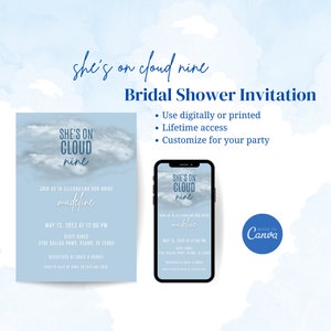 Cloud Nine Brautduschen-Einladung: Bearbeitbare Canva-Vorlage (Digitaler Download)