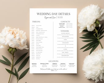Wedding Day Timeline Template, Editable Wedding Timeline | Wedding Weekend Timeline | Reception Timeline, Bridal Party Timeline