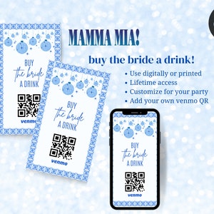 Addio al nubilato Mamma Mia, acquista un drink alla sposa / Carta Venmo per addio al nubilato / Biglietto per un drink con codice QR