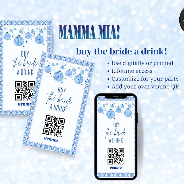 Mamma Mia Bachelorette Party, Buy the Bride a Drink | Bachelorette Venmo Card | QR Code Drink Ticket