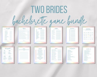 Same Sex Bachelorette Party Games | Two Brides, Gay Bridal Shower Games | Rainbow Theme |Instant Download | 12 Party Game Bundle