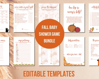 Fall Baby Shower Games Bundle: Pumpkin Theme (Editable Templates)