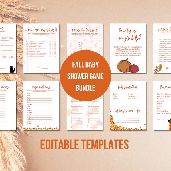 Fall Baby Shower Games | Our Little Pumpkin Baby Shower, Our New Boo Baby Shower Games | Editable Game Templates, 10 Game Baby Shower Bundle