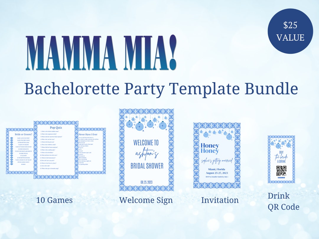 Mamma Mia Bachelorette Party Bundle Mamma Mia Games Welcome Etsy