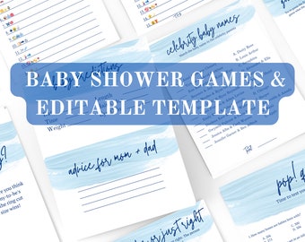 Baby Shower Game Bundle | Minimalist Baby Shower | Baby Boy Baby Shower | Modern Baby Shower Games | Editable Template | Instant Download