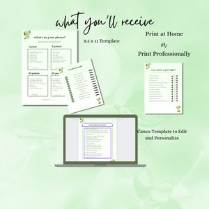 May include: A digital download of printable party games, including "What's on your phone?", "He said, she said", "Never have I ever", and "Over, under, or just right?" The games are designed for a party or gathering and are available in an 8.5 x 11 inch template. The games can be printed at home or professionally.
