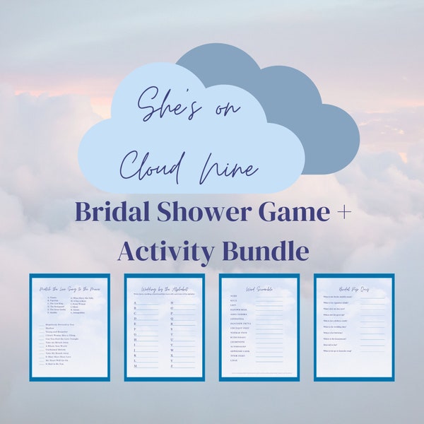 On Cloud Nine Bridal Shower | Bridal Shower Games and Activities, Instant Download or Editable Canva Template | She's on Cloud Nine