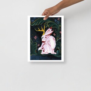 Nordic Delight: 11x14 Rosemaling-Inspired Jackalope Art Print for Myth Lovers | Wall Decor, Folklore Art