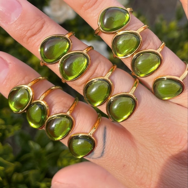 Beautiful Green Translucent 18k Gold Plated Ring