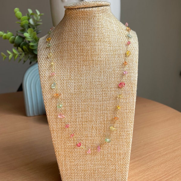 Tiny Beach Crystals Necklace, Beach Necklace, Beach Stones Necklace, Summer Necklace, Rainbow Crystal Necklace