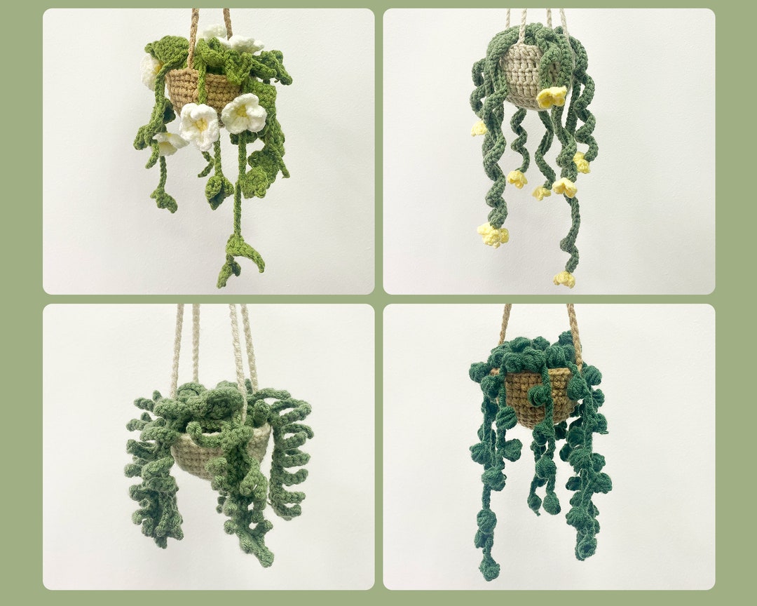 Set of 4 Pattern Drooping Flower Basket , Crochet Daisy Plant Hanging