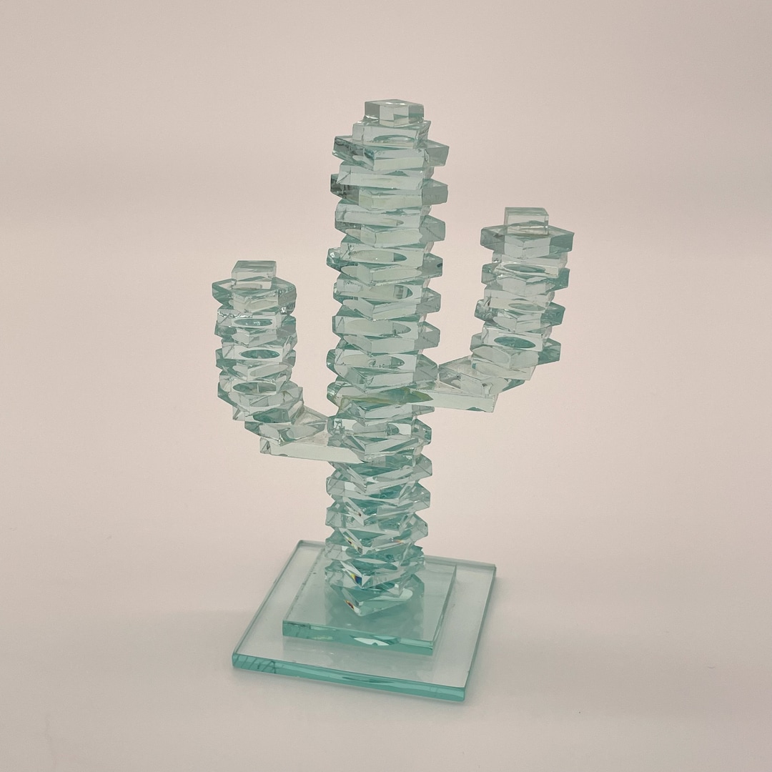 Vintage 80s Stacked Glass Saguaro Cactus Figurine Etsy