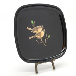 Vintage Couroc Black Inlaid Songbirds Serving Tray