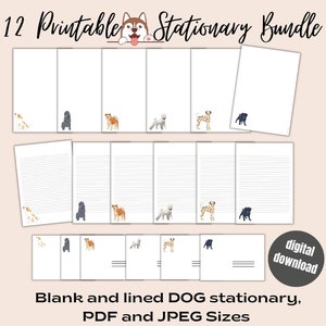 12 printable DOG stationary & 6 envelopes, multipack dog cards for dog owners, Paw-some stationary for dog lovers, dog scrap paper, dagboek
