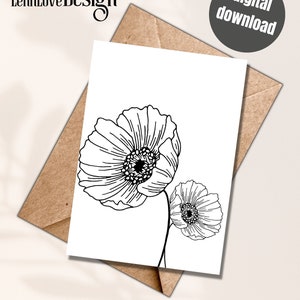 Mohnblumen-Strichzeichnung, Online-Grußkarte, E-Card, persönliche Nachricht, Beileidskarte, persönliche freundliche Notiz, sich selbst zum Ausdruck bringen