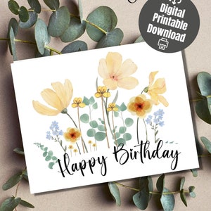 Birthday greeting card, digital and downloadable, watercolor card, celebration wish, Watercolor cards, B-day card. aquarelle birthday card,