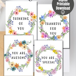 Cartolina d'auguri floreale Fasci di 4, pensando a te, grato per te, Sei fantastico, sei una nota speciale, Messaggi sinceri, regalo
