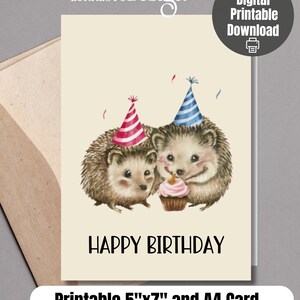 Adorável cartão de aniversário do ouriço, cartão digital de massagem de aniversário, celebração de aniversário, pintura em aquarela, cartão de felicitações de aniversário em aquarela