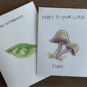 Paddestoel- en PeaPod-kaarten voor babyshower | Handgemaakte set van 8 notitiekaarten met enveloppen om aanmoediging of felicitaties te verzenden