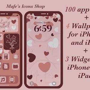 iOS 14 Heart theme hand drawn icons, cute, pink and white icons pack.