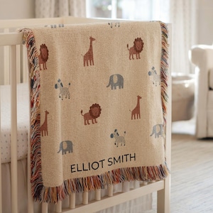 Personalized Safari Baby Blanket: Woven Cotton, Jungle Animals