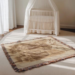 Noah&#39;s Ark Woven Blanket: Cotton Baptism Gift, Religious Nursery Decor