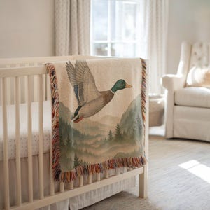 Personalized Duck Baby Blanket: Woven Cotton, Woodland Nursery Decor