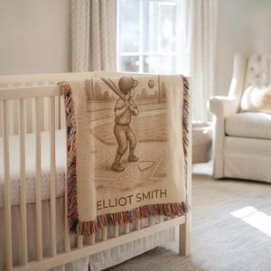 Personalized Baseball Baby Blanket: Woven Cotton, Vintage Nursery Decor