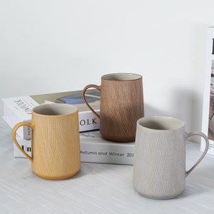 Handcrafted Crosshatch Ceramic Coffee Cup With Handle, 20oz Large Capacity Cup, Rustic Boho Mug Home Decor Various Colors, Unique Gift Idea