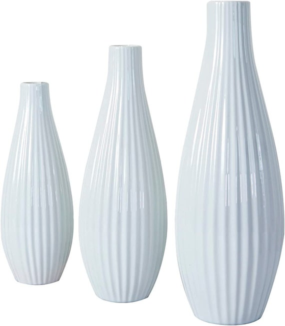 Juego de 3 jarrones de cerámica blanca, pequeños jarrones acanalados para  decoración rústica del hogar, decoración moderna de granja, decoración de
