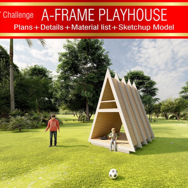 A-Frame Play house DIY Plan, DIY Play house, Kids Playground, Modern Playhouse, DIY Kit, Play Structure, Imaginative play, Wood construction