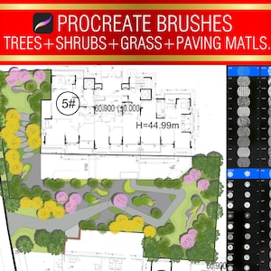 Procreate Landscape Brush Set: Tree, Grass, Shrub, Paving (Digital Download)