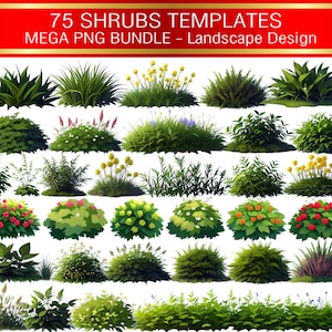 Shrubs Mega Bundle: Landscape PNG Greenery Illustrations (Instant Download)