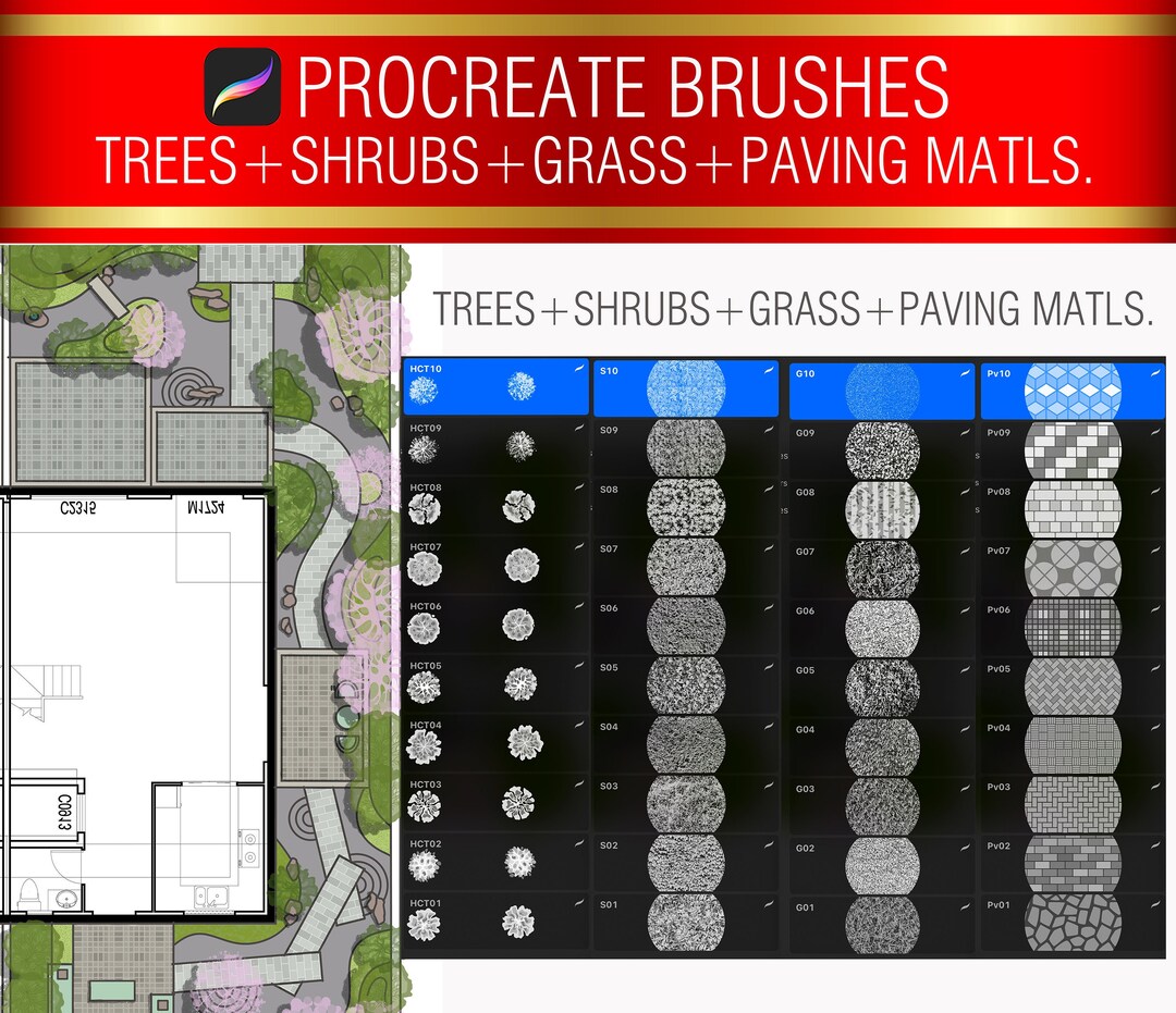 Procreate Brushes Pack, Procreate Brush Set, Tree Stamp Set, Grass ...