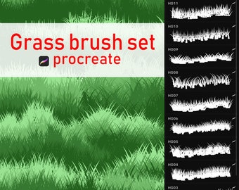 Procreate Grass Brushes, Procreate brush pack, Procreate Grass stamps, Procreate brushes, Grass texture brushes, LAndscape element brushes