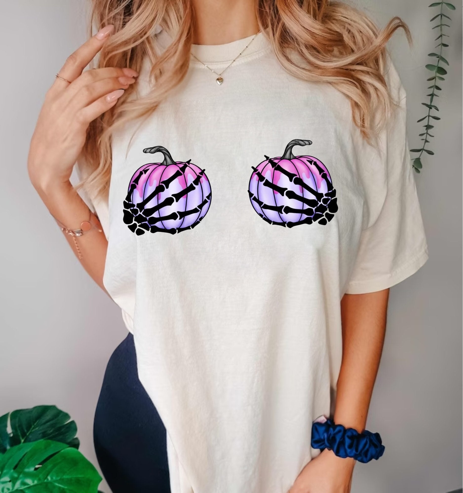 Discover Skeleton Hands Pumpkin  Shirt, Skull Hands Halloween Shirt, Pumpkin Breast Shirt, Autumn Shirt, Spooky Halloween Party Shirt