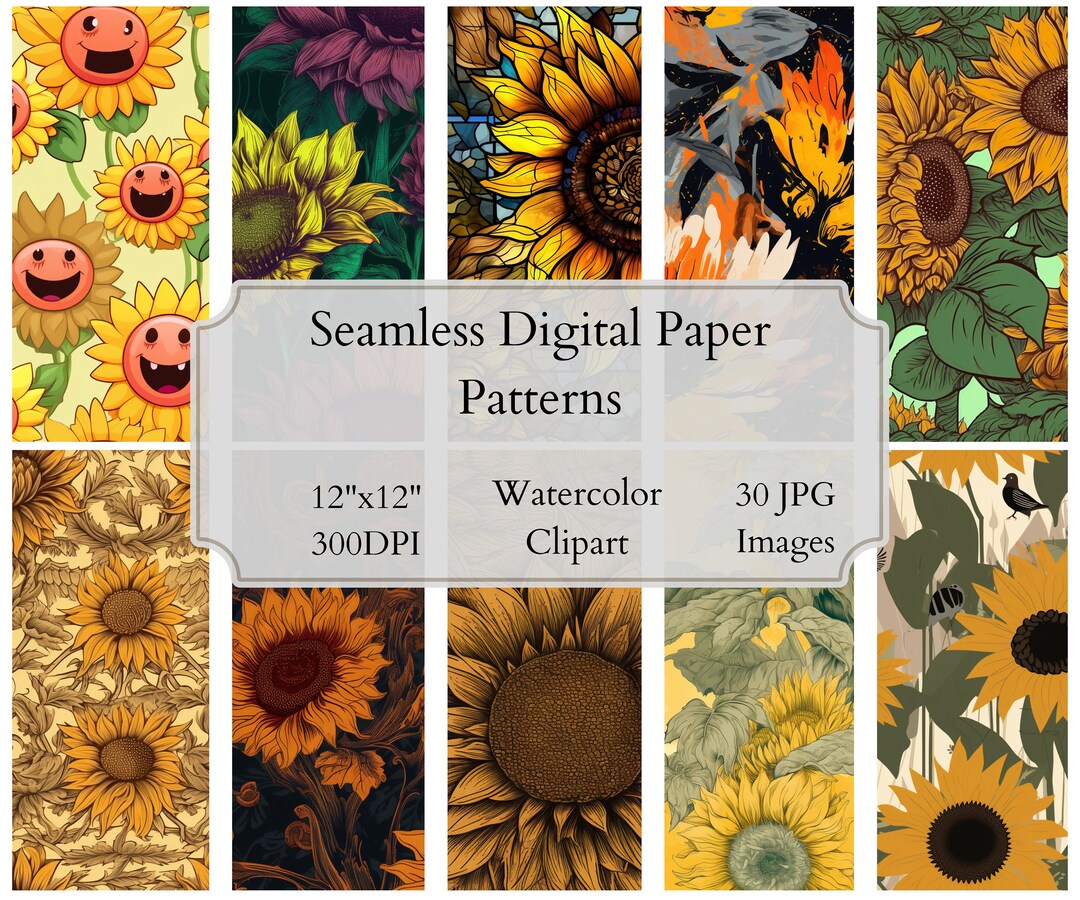 Sunflower Seamless Digital Paper Pack, Flower Seamless Digital Paper ...