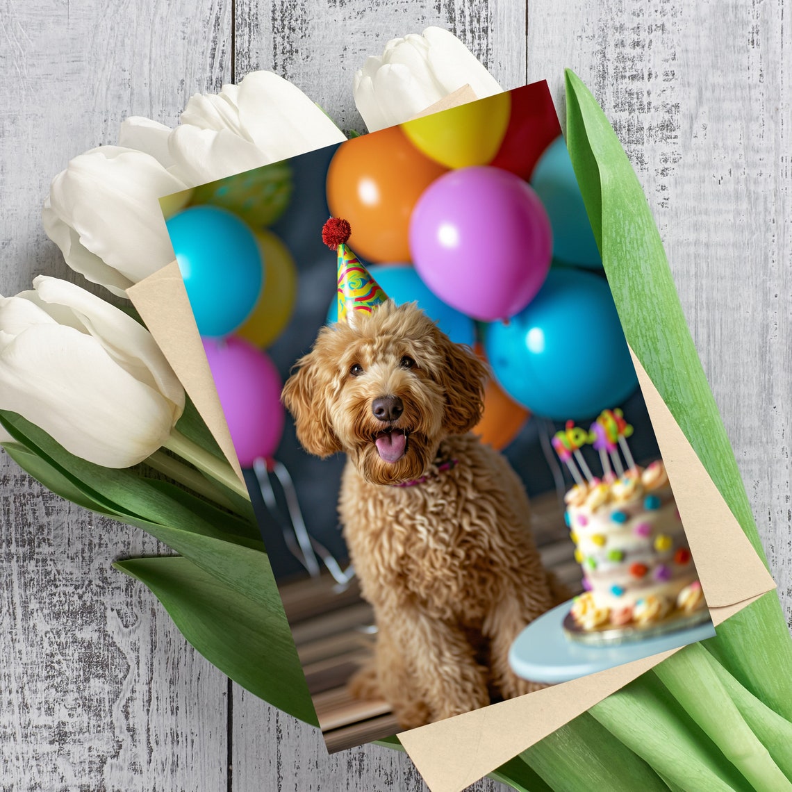 Happy Birthday Card With Goldendoodle - Blank Inside Dog Lover Card 5x7