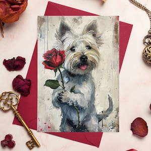 Karta walentynkowa Westie, Karta rocznicowa psa, West Highland Terrier, Walentynkowy pies, Karta rocznicowa Westie, Karta z pozdrowieniami Westie