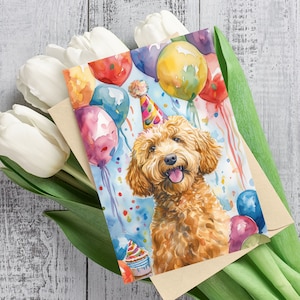 Goldendoodle verjaardagskaart, Goldendoodle Card, verjaardag hond kaart, Doodle Card, gepersonaliseerde gouden doodle kaart, Goldendoodle wenskaart