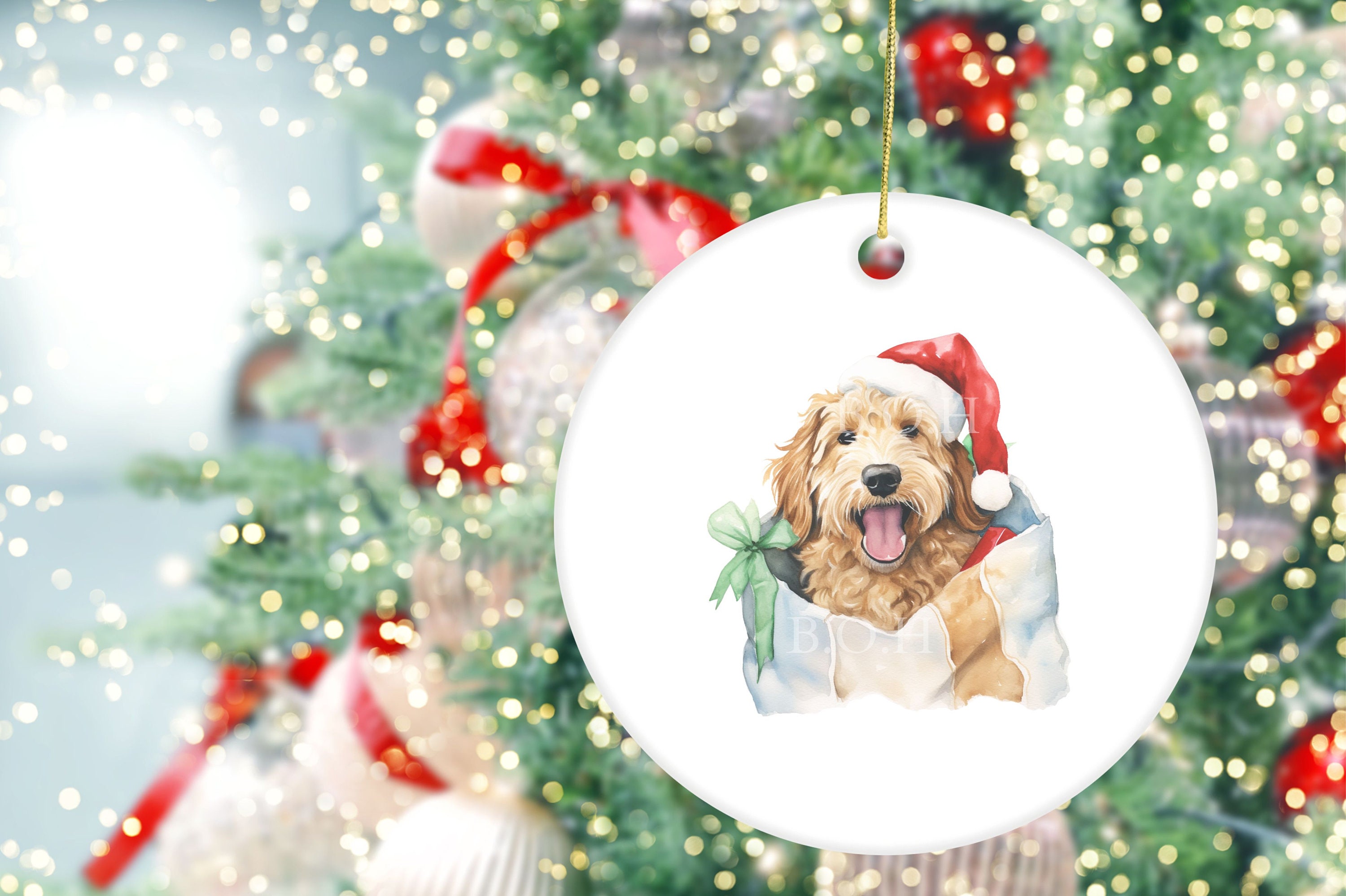 12 Christmas Goldendoodle Watercolor Clipart PNG Files, Transparent