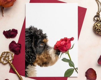 Bernedoodle Card, Valentine&#39;s Day Dog Card, Valentine&#39;s Day Card, Bernedoodle Valentine&#39;s Day Card, Card for Dog Owner, Doodle Card