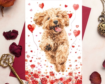 Goldendoodle Card, Valentine&#39;s Day Dog Card, Valentine&#39;s Day Card, Goldendoodle Valentine&#39;s Day Card, Card for Dog Owner, Doodle Card