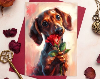 Teckel Valentijnsdag kaart | Verjaardagskaart teckel | Valentijnsdag kaart worst hond | Teckel Valentijnsdag | Worsthondkaart