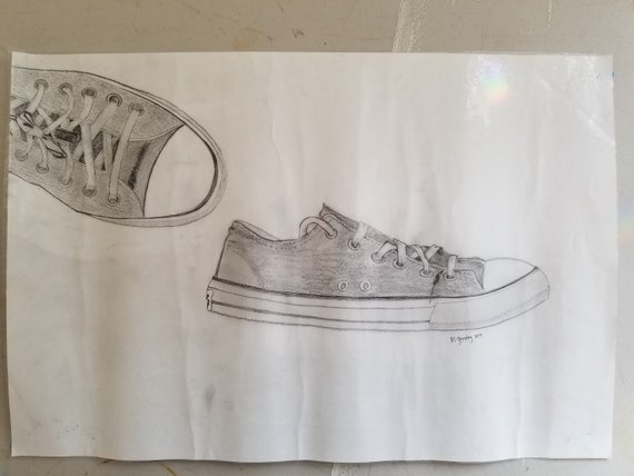 Graphite Drawing Converse Star Shoes -