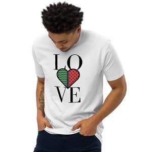 T-shirt premium L.O.V.E for Palestine, keffieh en forme de coeur