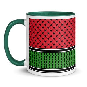 Palestine Watermelon Keffiyeh Mug with Color Inside, Available in Red & Green, Stand with Palestine, Save Gaza, Ceasefire Now
