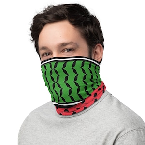 Multipurpose Neck Gaiter | Palestine Watermelon Keffiyeh | Face Cover, Headband, Bandana, Wristband, Balaclava & Neck Warmer