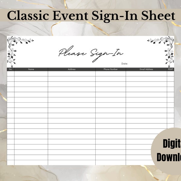 Event Sign In Sheet, Wedding Reception Sign In Sheet, Party Sign In Sheet, Special Occasion Sign In Sheet, 11x8.5 Sign In Sheet, For Ipad