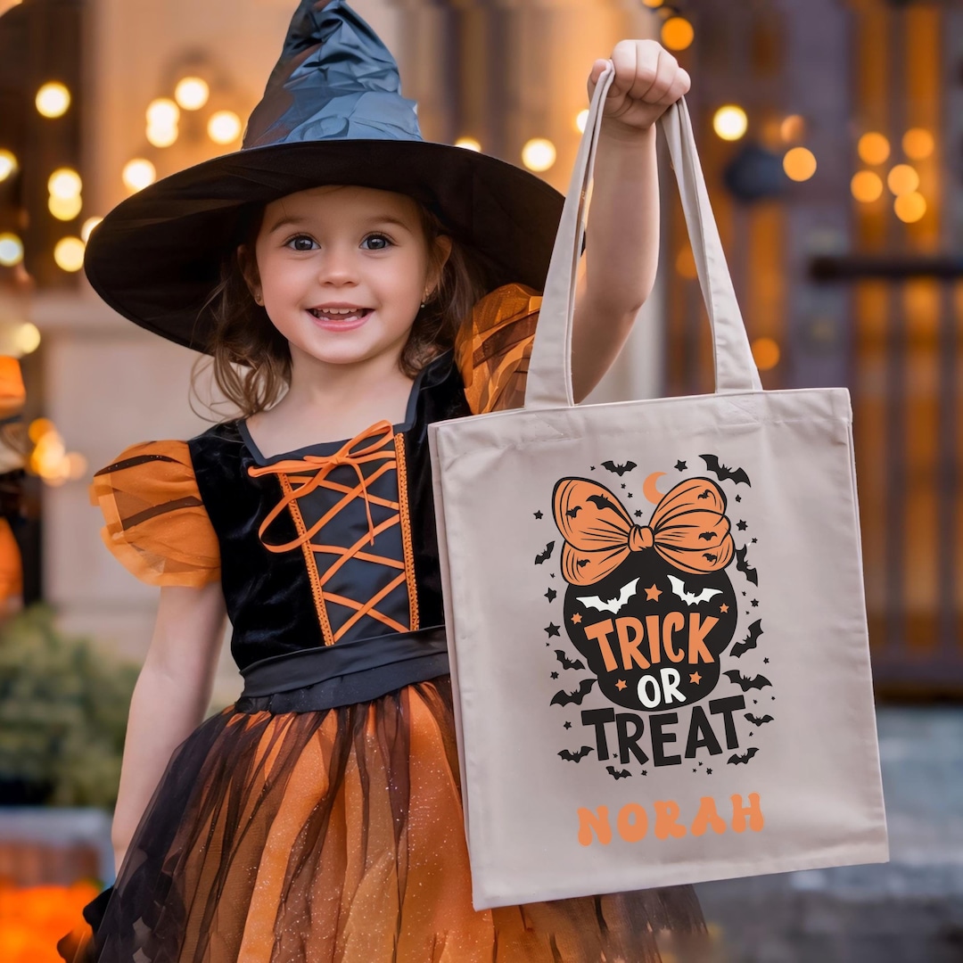 Personalized Trick or Treat Tote Bag for Kids, Custom Halloween Tote ...